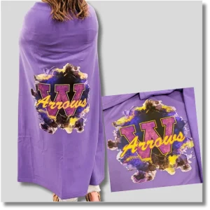 Watertown Arrows purple fleece blanket featuring a gold and purple school spirit design