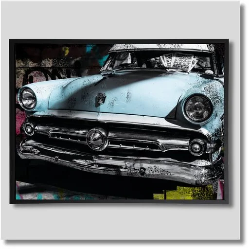 Boulevard Classic canvas wall art featuring a detailed classic car photograph with reflective chrome and dark automotive tones