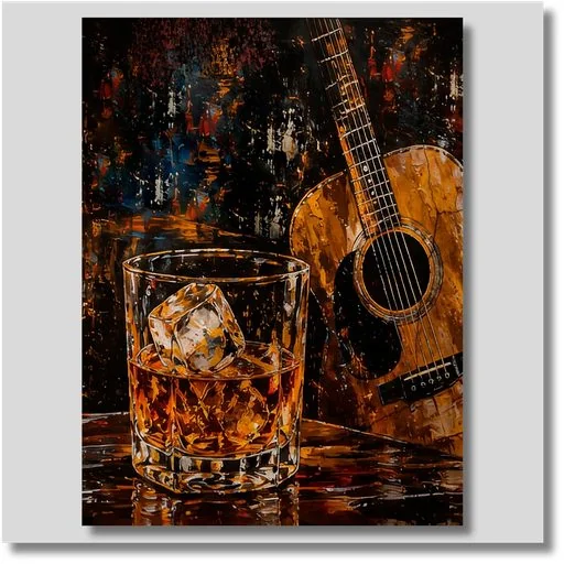 Country on the Rocks country music wall art featuring vintage-style bar graphics and rustic artwork