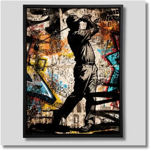 All in the Hips canvas wall art featuring a vintage-inspired golf design with bold graphics and rustic styling