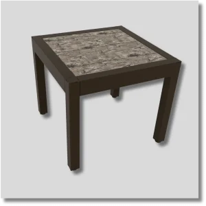 South Forty Specialties Pelican outdoor end table featuring a square stone-look tabletop and sturdy metal frame for patio seating areas
