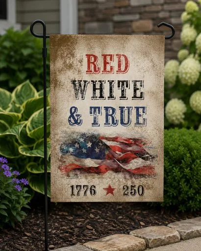 Red White & True Garden Flag custom graphic yard decor