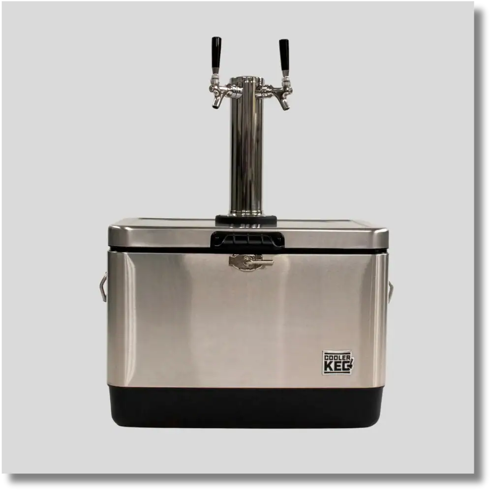 South Forty Specialties built-in cooler and keg cabinet featuring an integrated beverage tap, insulated storage compartment and stainless steel construction