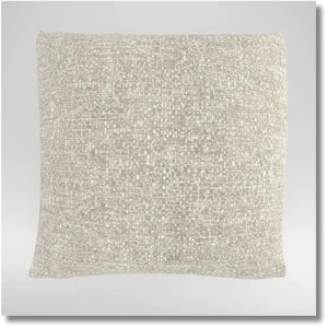 Square 16-inch decorative throw pillow featuring a light beige textured fabric and neutral styling for sofas and accent chairs