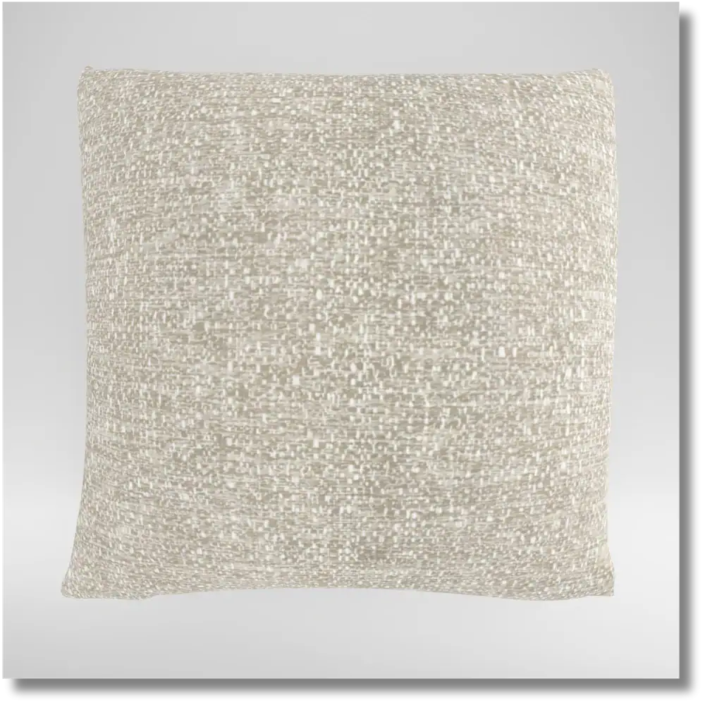 Square 16-inch decorative throw pillow featuring a light beige textured fabric and neutral styling for sofas and accent chairs