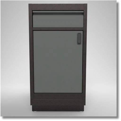 South Forty Specialties heavy-duty steel garage cabinet featuring a storage drawer above a single enclosed cabinet door