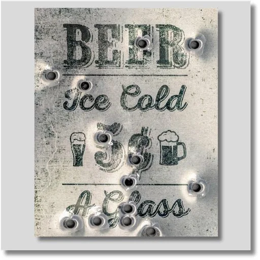 5 Cent Beer vintage bar wall art featuring distressed lettering and retro beer advertising graphics on a weathered cream background