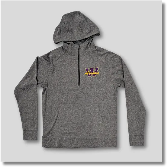 Watertown Arrows dark gray half-zip hooded sweatshirt with a front zipper and school spirit design