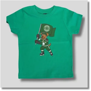 Bright teal Shamrocks Donnybrook toddler T-shirt featuring a colorful hockey-themed front design