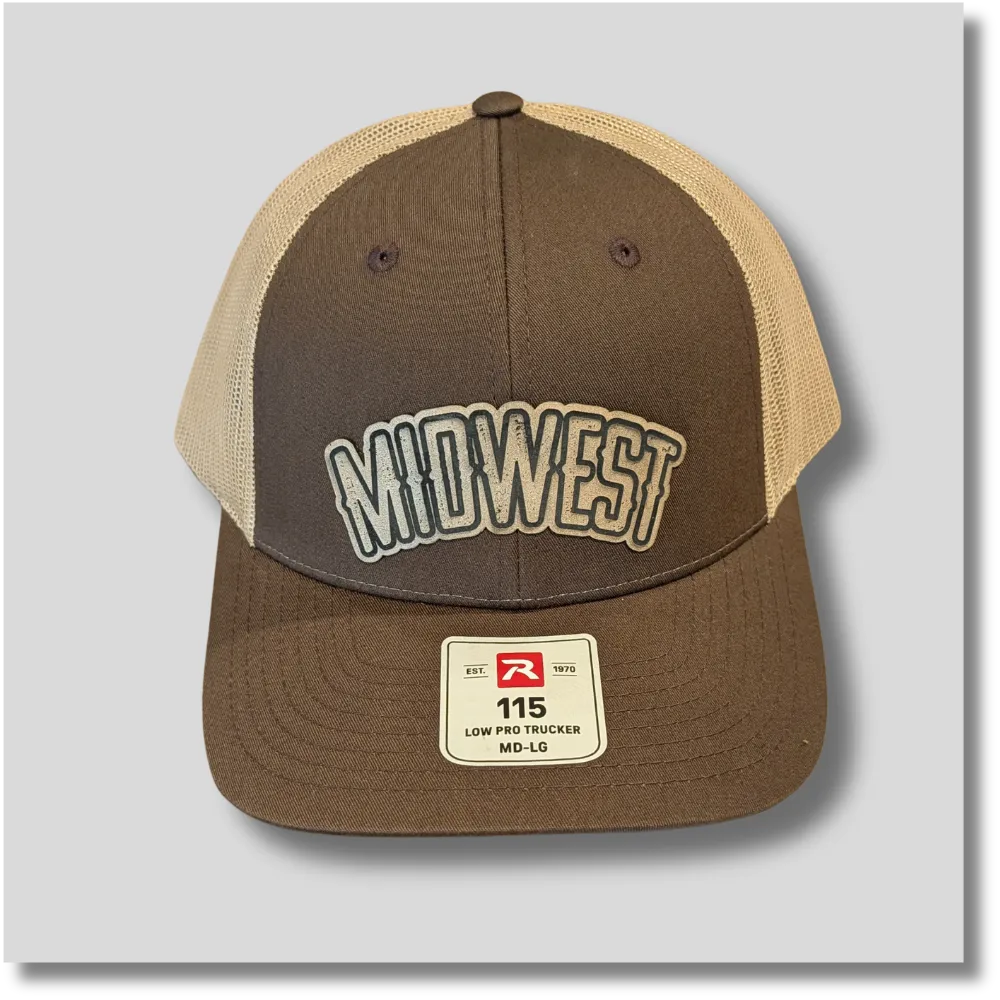 Midwest brown Richardson Trucker Hat with leather patch