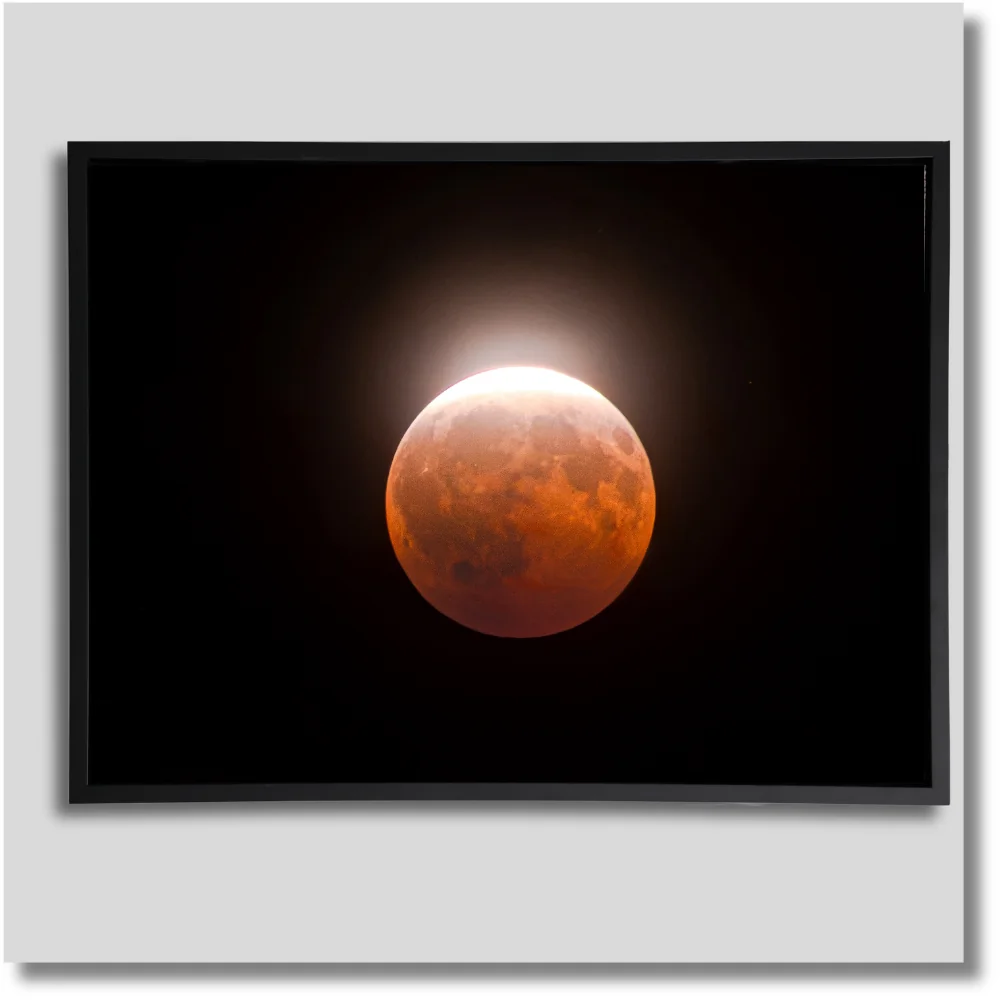 2026 lunar eclipse photography wall art featuring a reddish-orange moon against a black sky