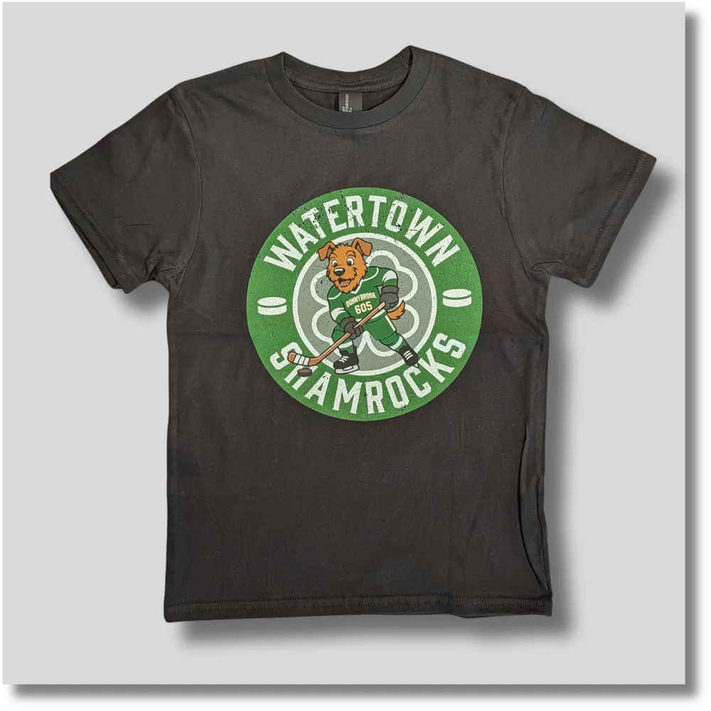 Dark gray Shamrocks Donnybrook toddler graphic T-shirt featuring a green and white shamrock emblem