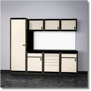 8-foot HD steel garage storage cabinet run featuring upper and lower cabinets with integrated countertop