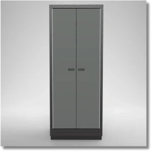 Heavy-duty steel Pack Out garage storage cabinet with enclosed metal door and dark gray finish
